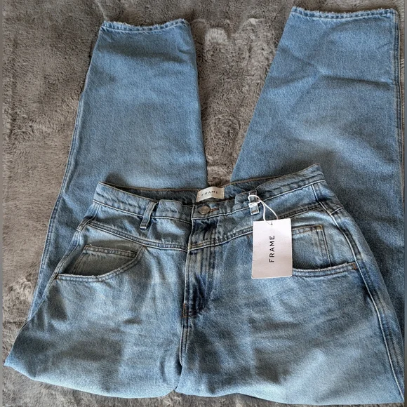 FRAME 90's Utility Loose Jeans Size 28 High Rise Roll Hems Or Straight Leg - Picture 13 of 15